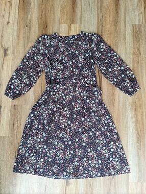 Ann Taylor Floral Belted Long Sleeve Midi Dress Size M Navy Flowy Summer Wedding